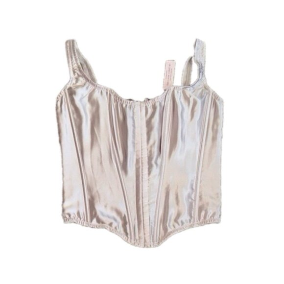 Victoria’s Secret VS Corset Top Sterling Silver Grey 100% Silk Small-DD New - Picture 2 of 5